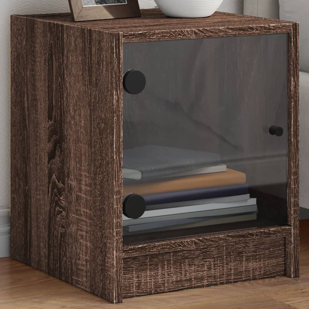 Nattbord med glassdører 2 stk brun eik 35x37x42 cm
