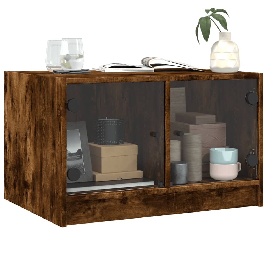 Salongbord med glassdører røkt eik 68x50x42 cm