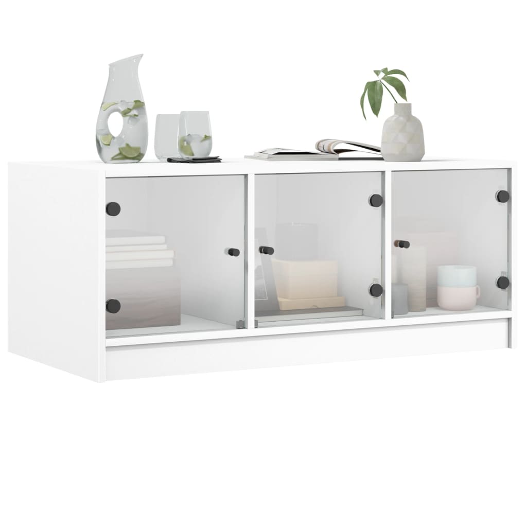 Salongbord med glassdører hvit 102x50x42 cm
