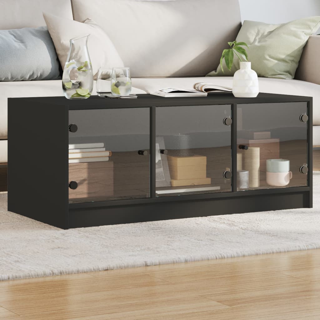 Salongbord med glassdører svart 102x50x42 cm