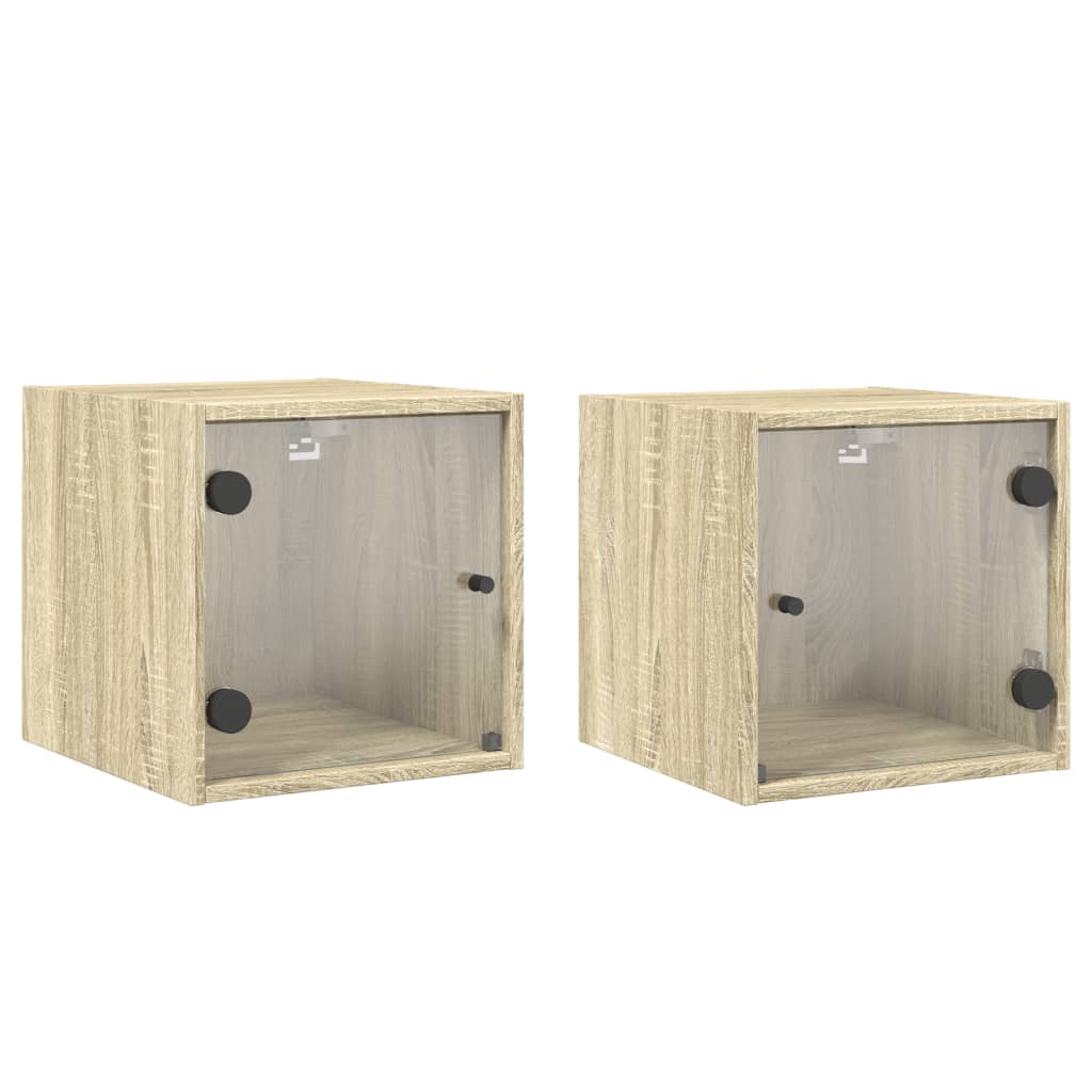 Nattbord med glassdører 2 stk sonoma eik 35x37x35 cm