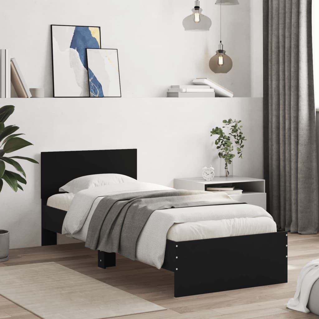 Sengeramme med hodegavl og LED-lys svart 75x190 cm