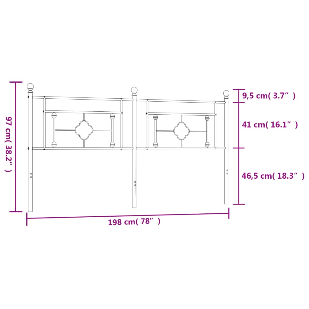 Utskiftbar sengegavl i metall svart 193 cm
