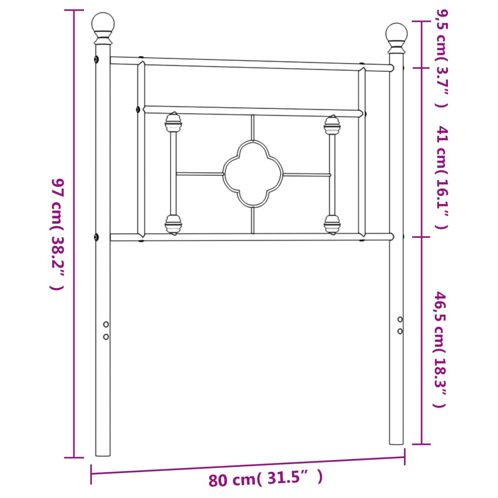 Utskiftbar sengegavl i metall hvit 75 cm
