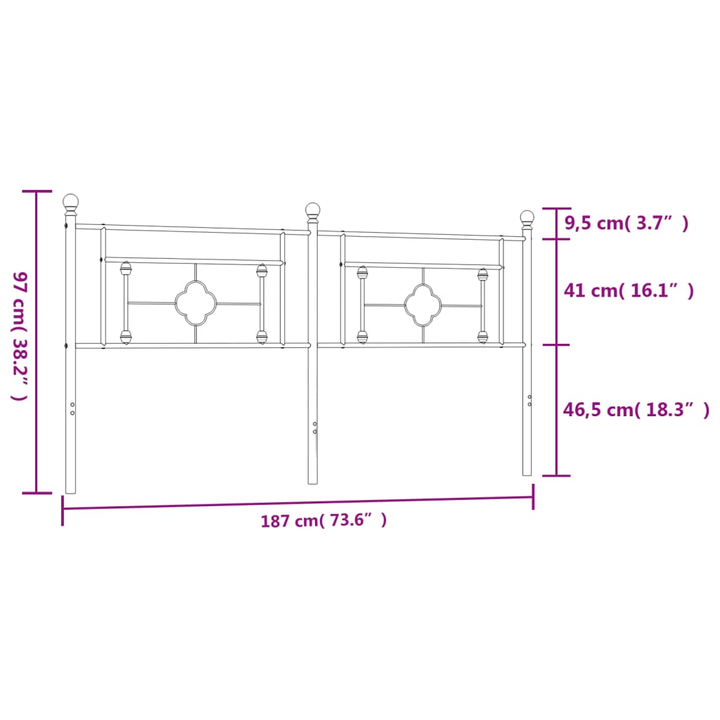 Utskiftbar sengegavl i metall hvit 180 cm