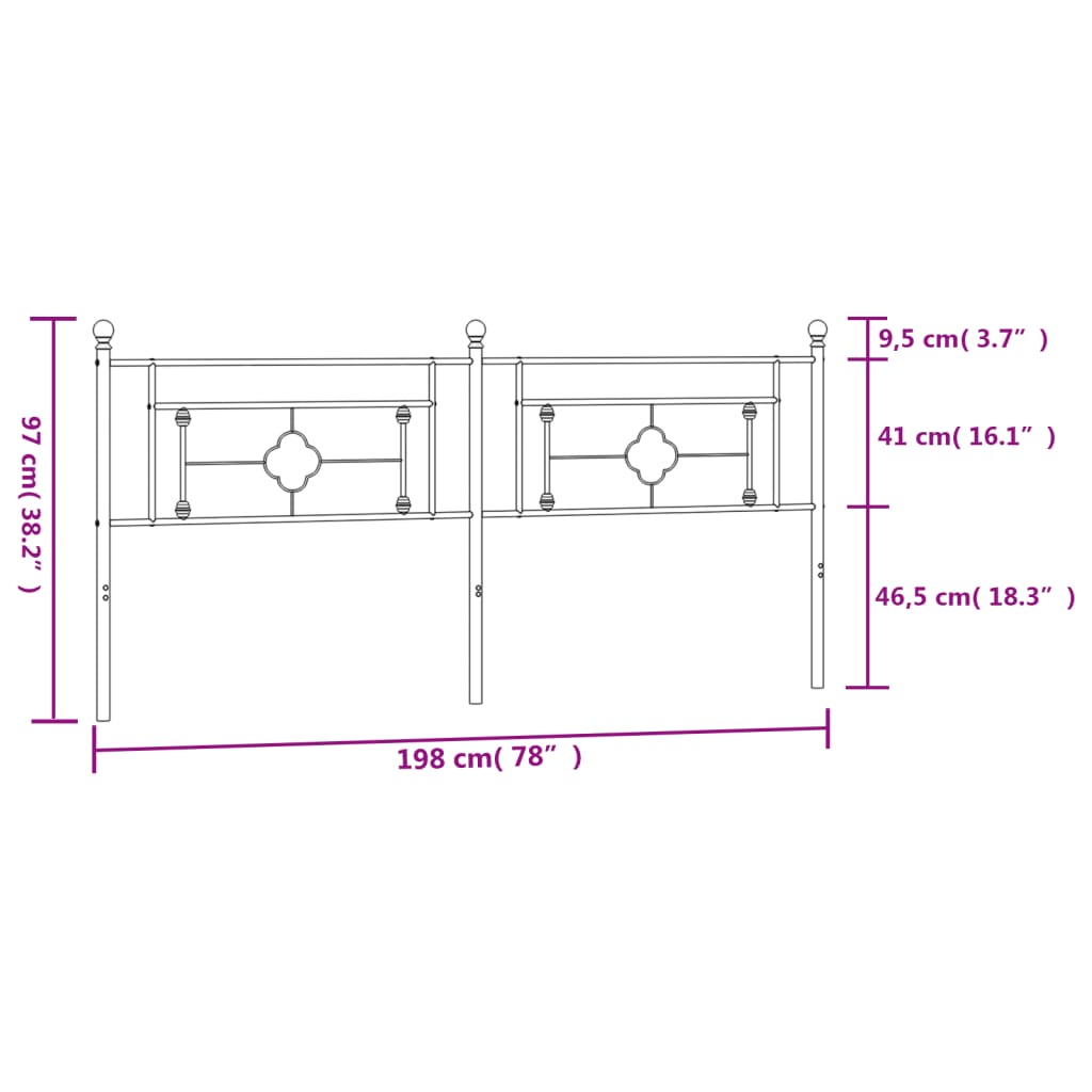 Utskiftbar sengegavl i metall hvit 193 cm