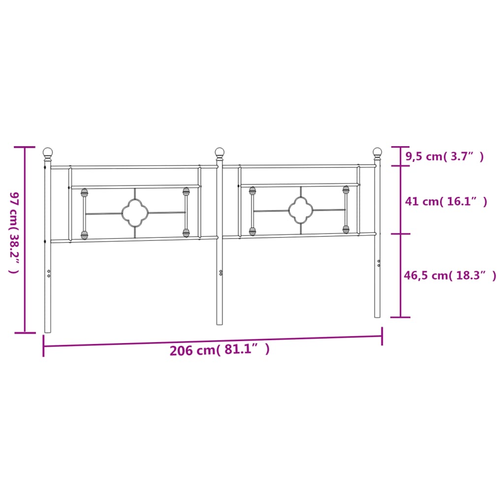 Utskiftbar sengegavl i metall hvit 200 cm