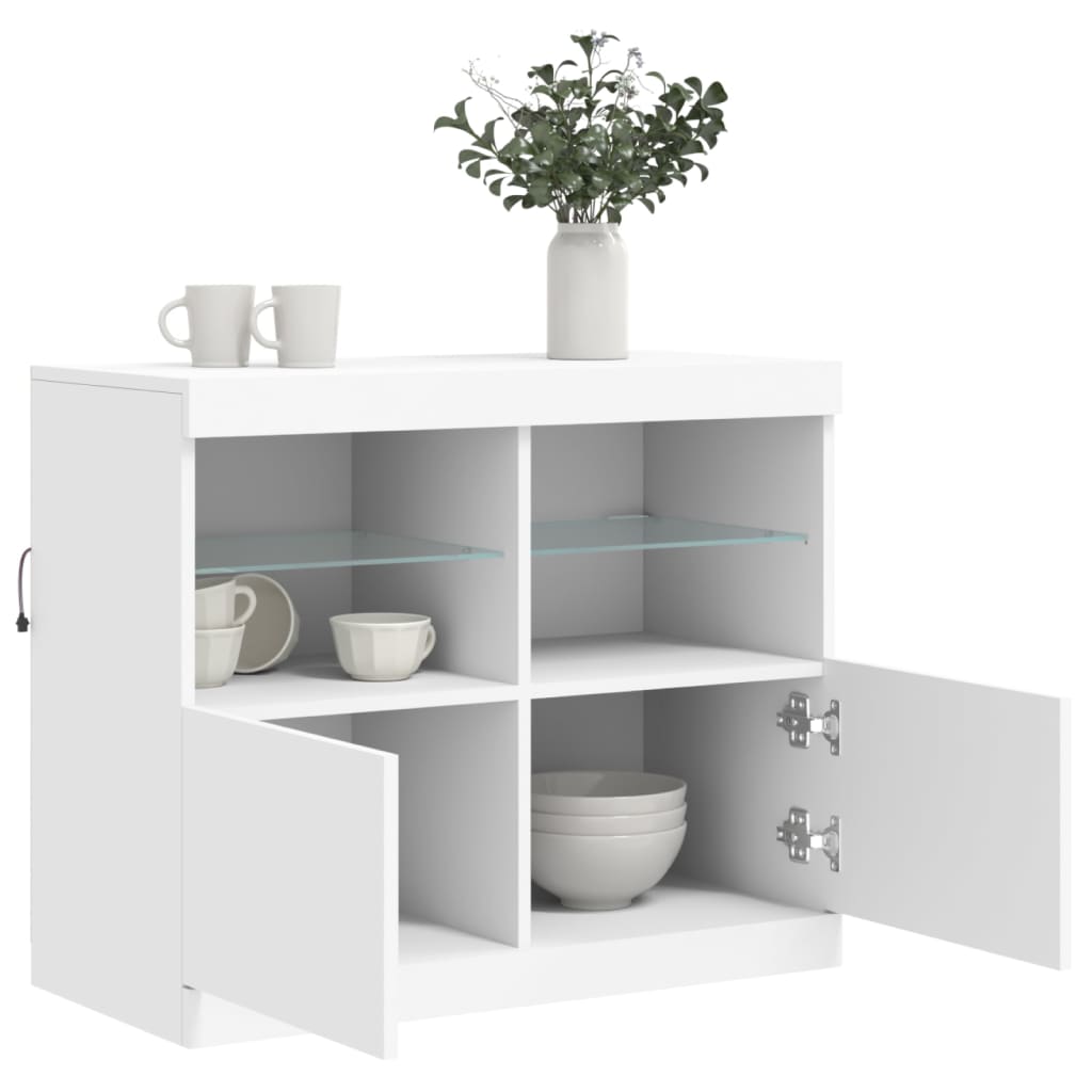 Skjenk med LED-lys hvit 81x37x67 cm