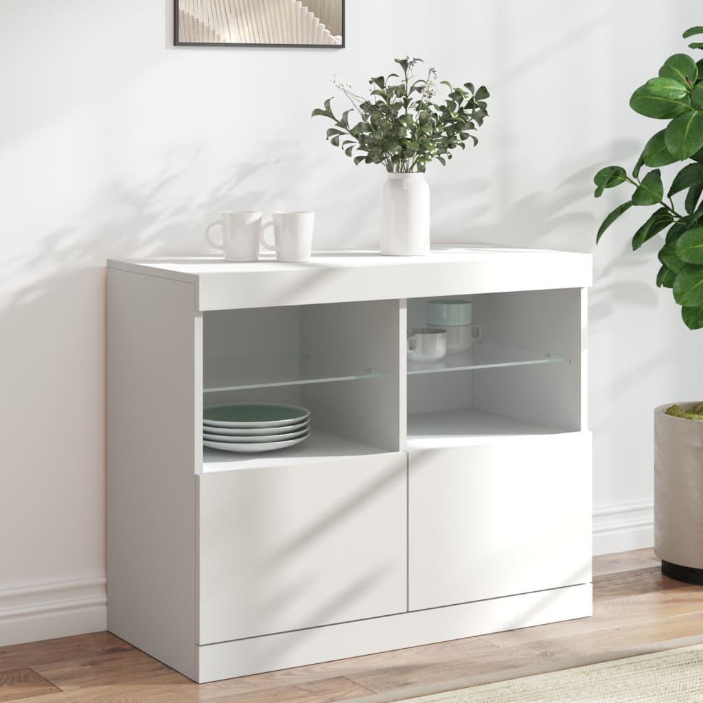 Skjenk med LED-lys hvit 81x37x67 cm