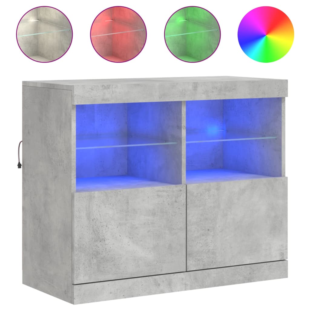 Skjenk med LED-lys betonggrå 81x37x67 cm