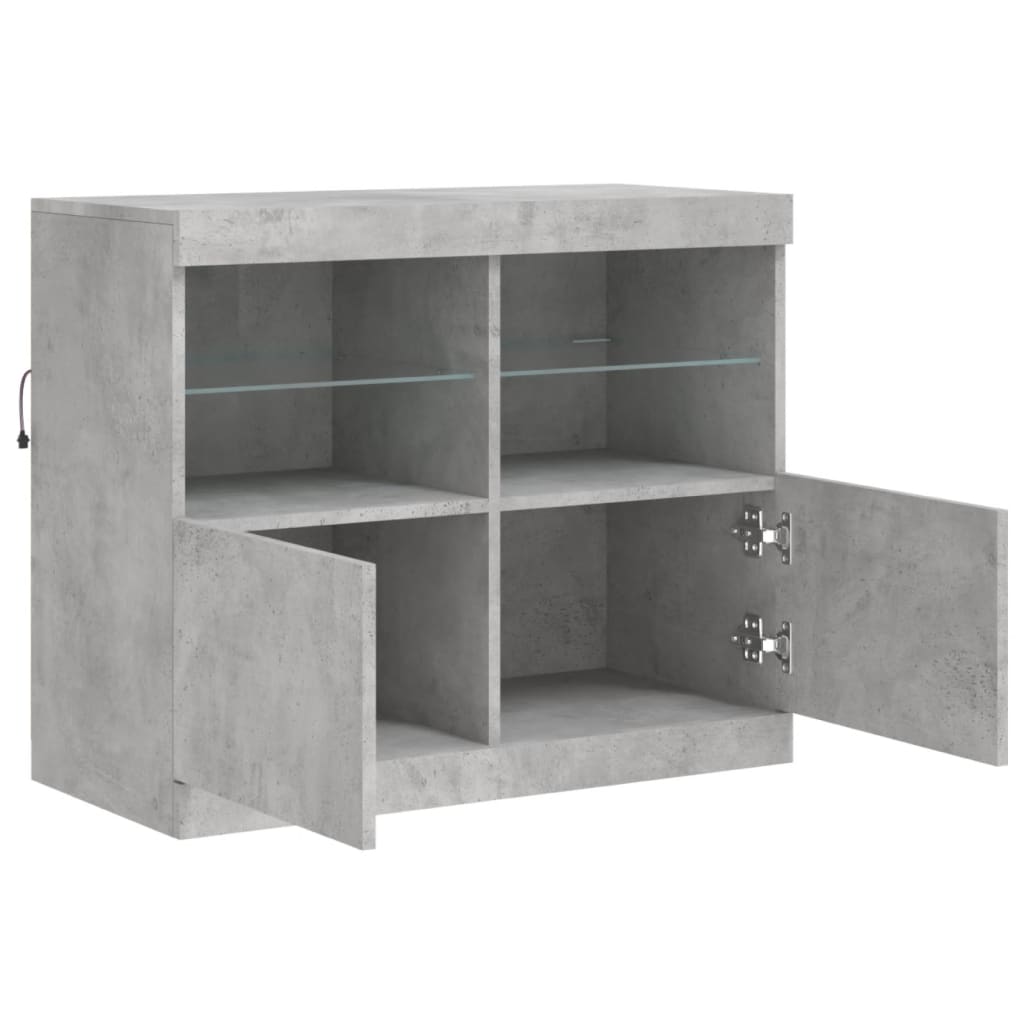Skjenk med LED-lys betonggrå 81x37x67 cm