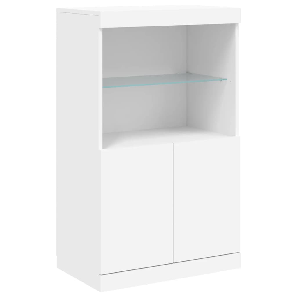 Skjenk med LED-lys hvit 60,5x37x100 cm