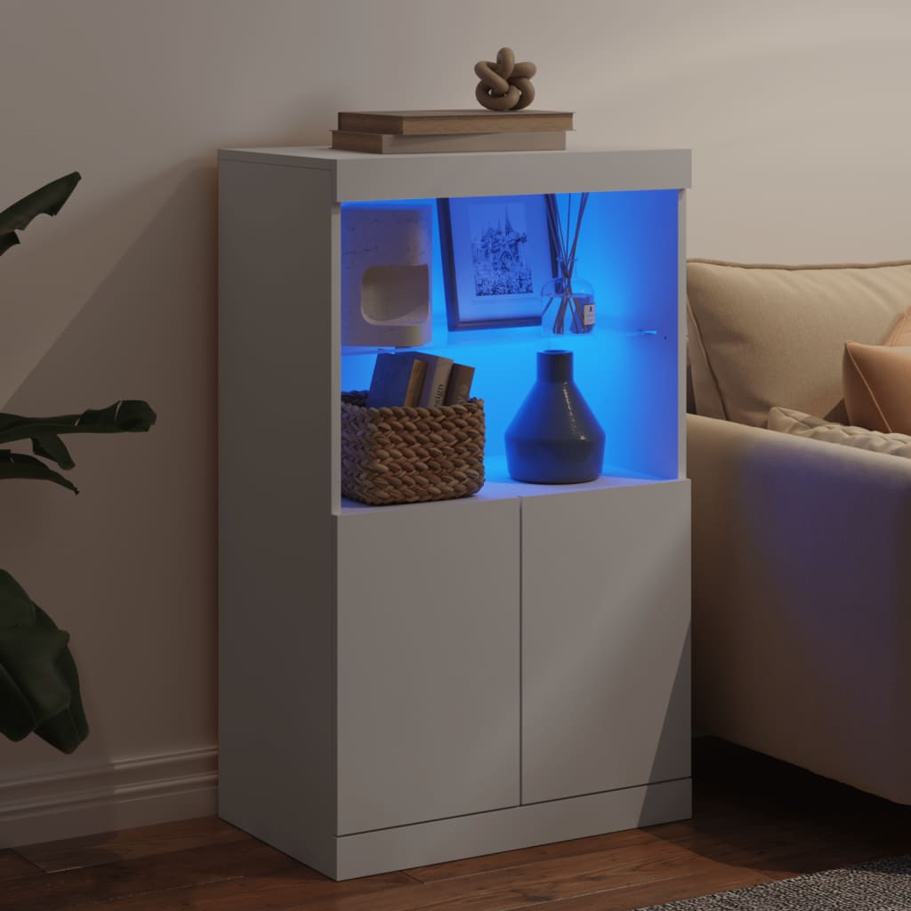 Skjenk med LED-lys hvit 60,5x37x100 cm