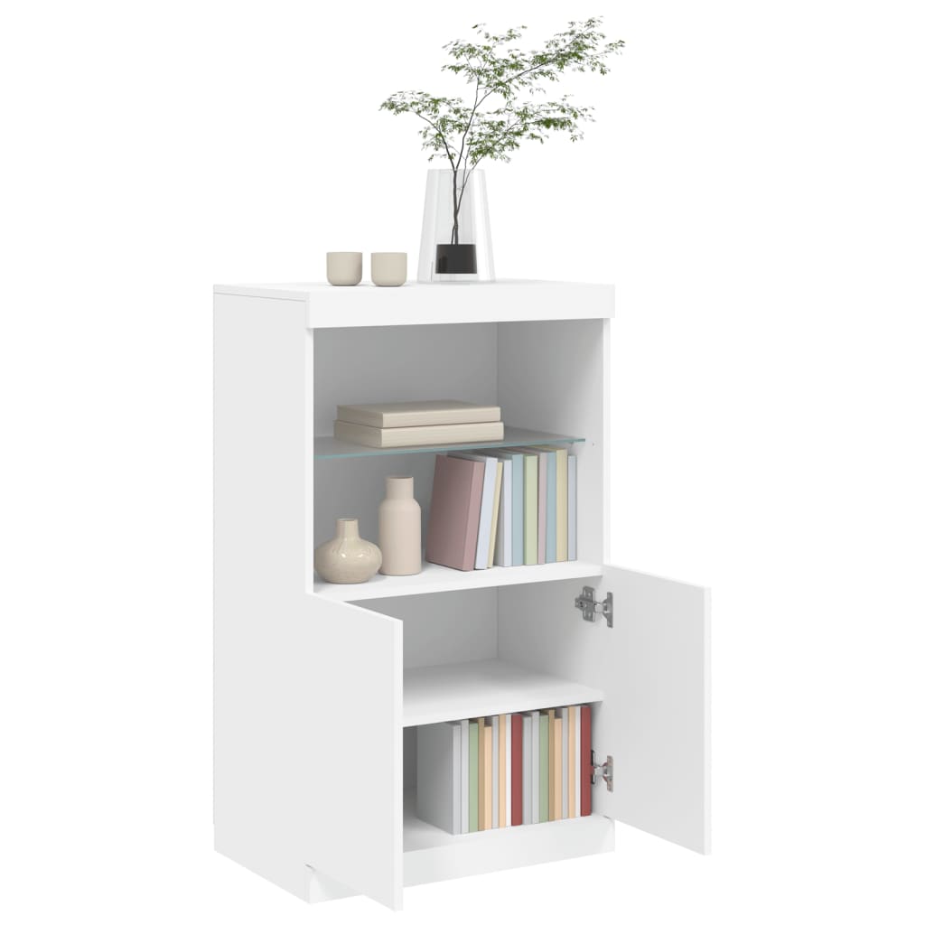 Skjenk med LED-lys hvit 60,5x37x100 cm