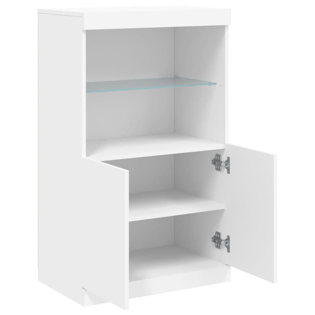 Skjenk med LED-lys hvit 60,5x37x100 cm