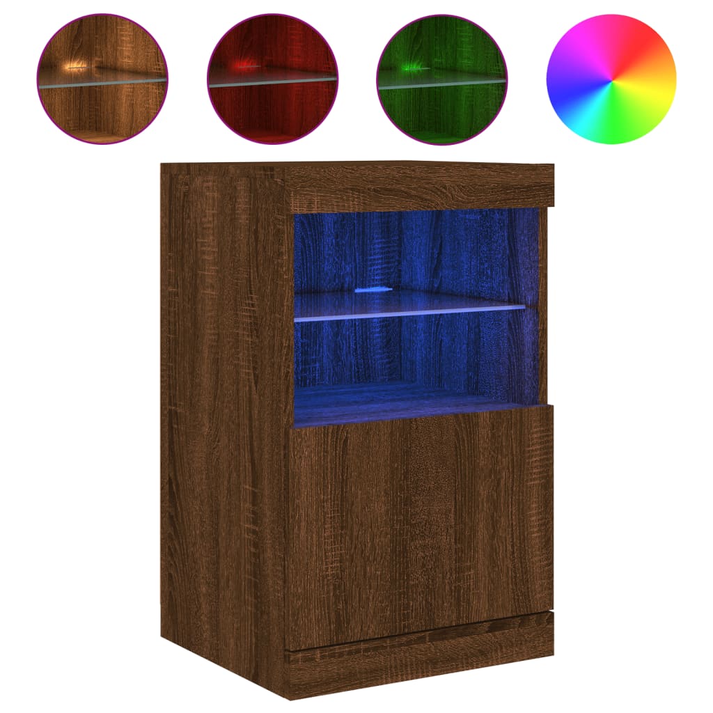 Skjenk med LED-lys brun eik 41x37x67 cm