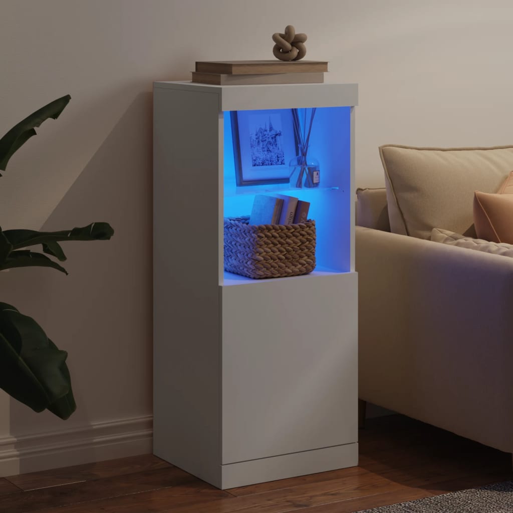 Skjenk med LED-lys hvit 41x37x100 cm