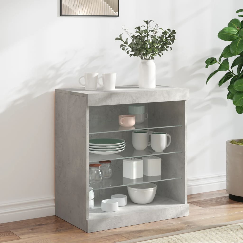 Skjenk med LED-lys betonggrå 60,5x37x67 cm
