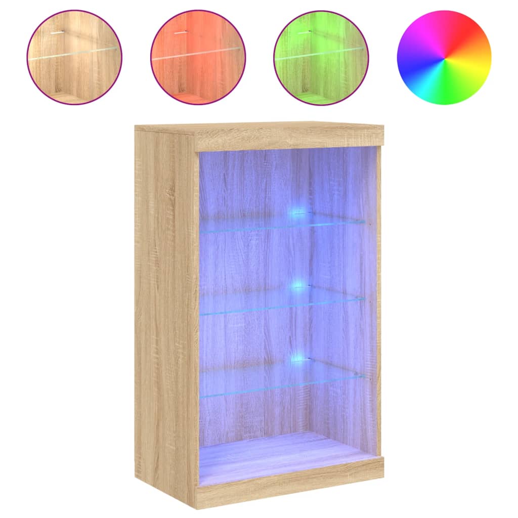 Skjenk med LED-lys sonoma eik 60,5x37x100 cm
