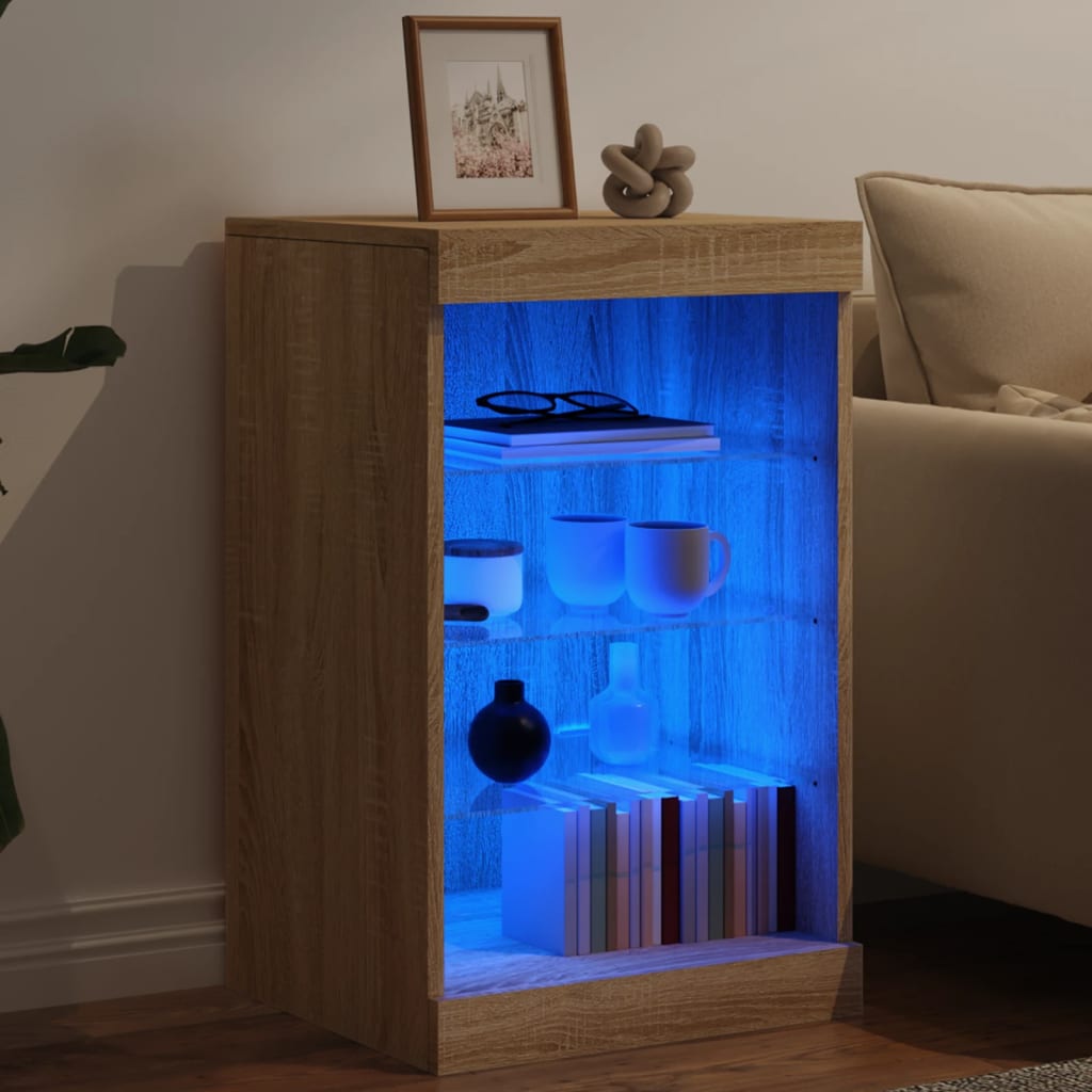 Skjenk med LED-lys sonoma eik 41x37x67 cm