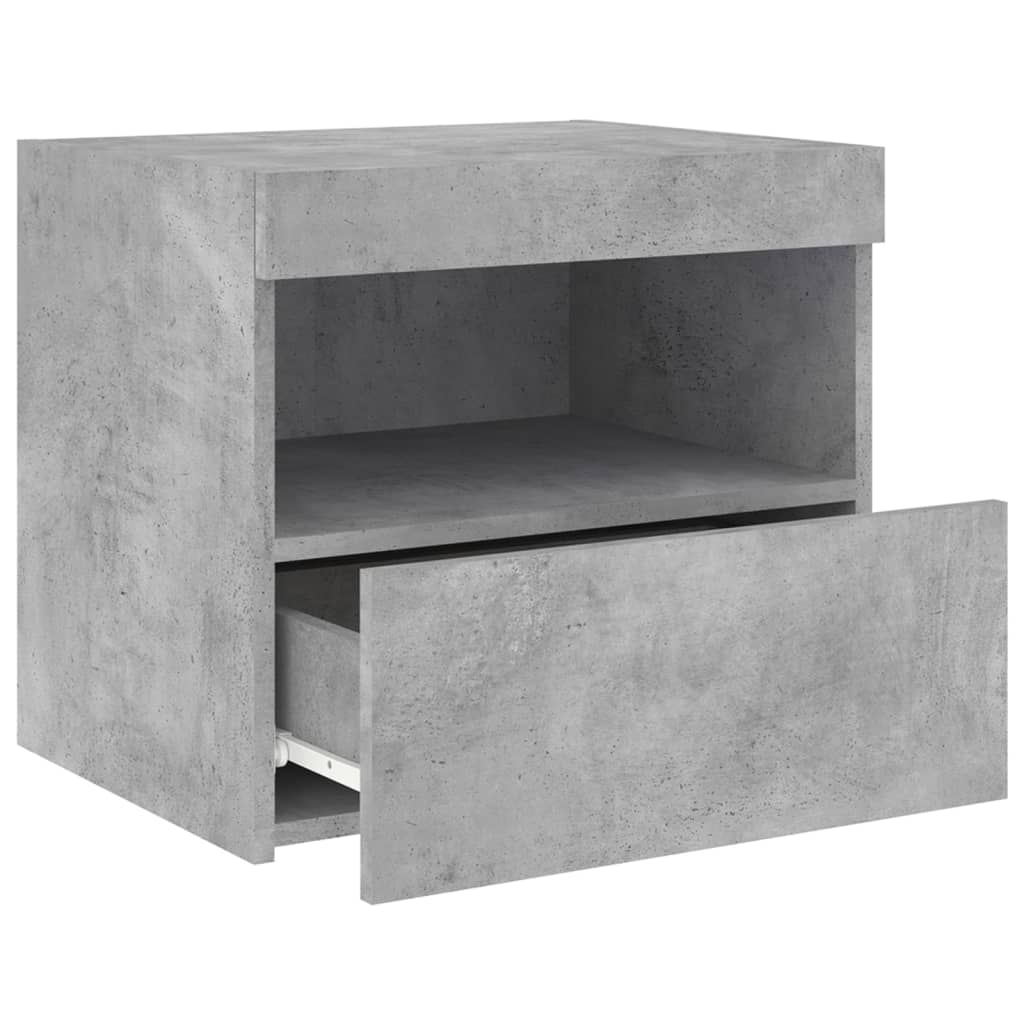 Nattbord med LED betonggrå 50x40x45 cm