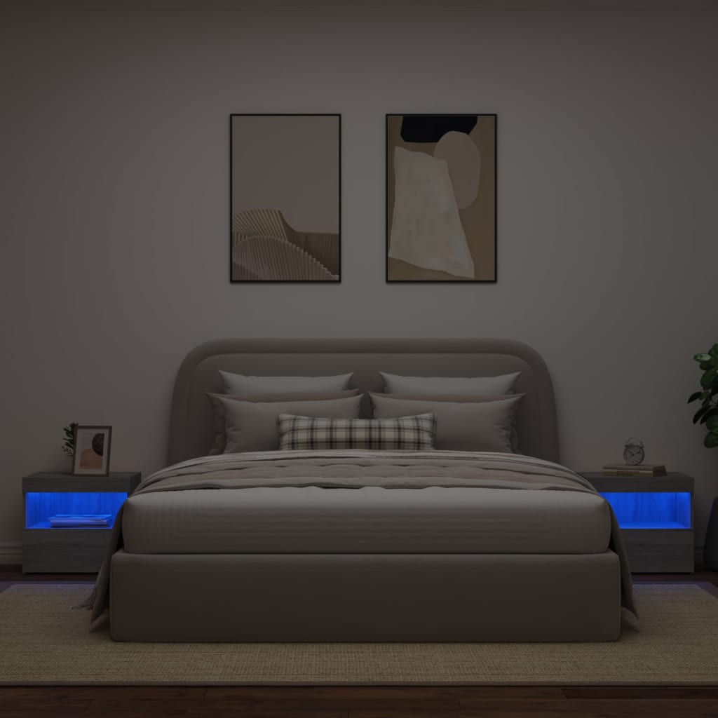 Nattbord med LED 2 stk grå sonoma 50x40x45 cm