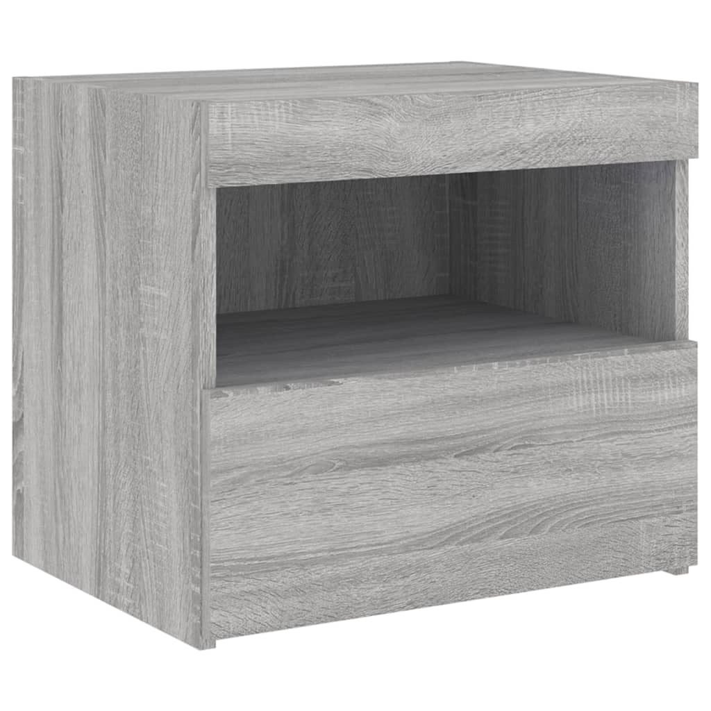 Nattbord med LED 2 stk grå sonoma 50x40x45 cm