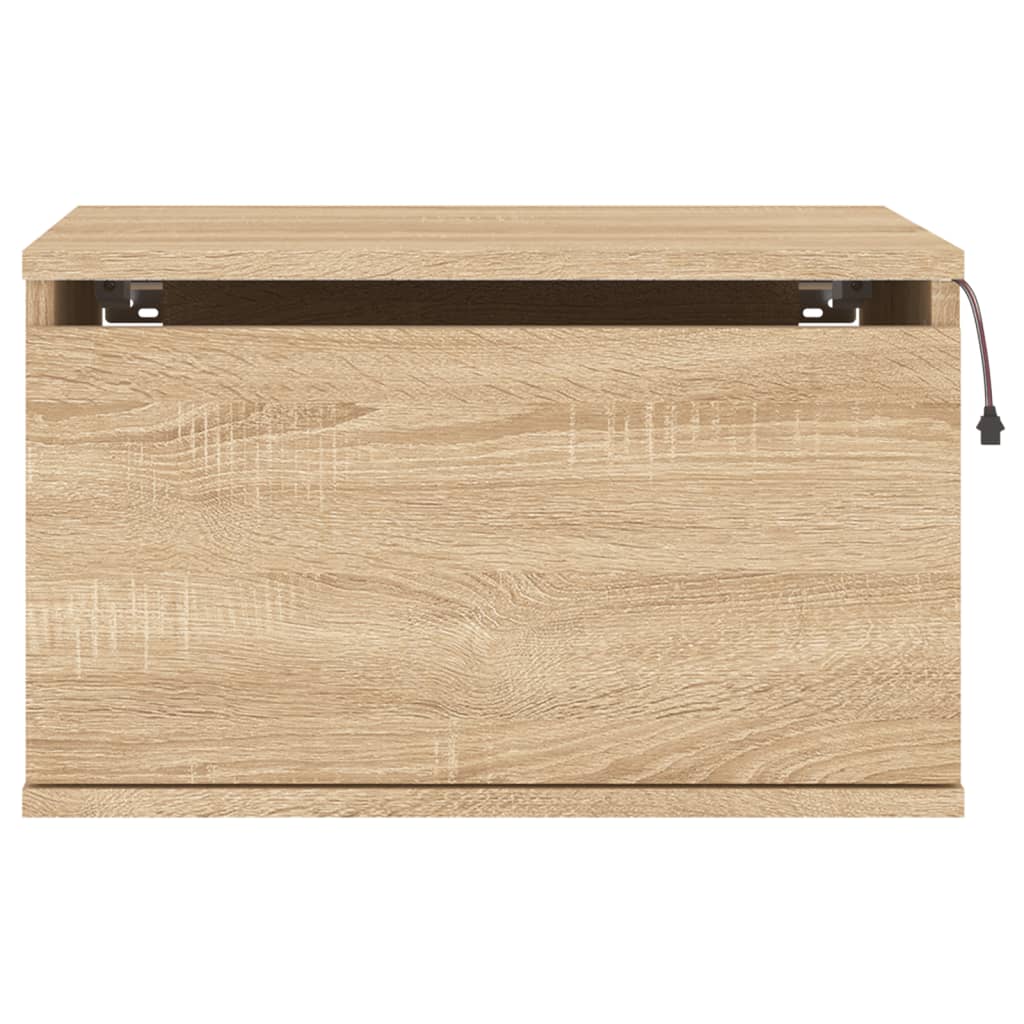 Vegghengt nattbord med LED-lys sonoma eik