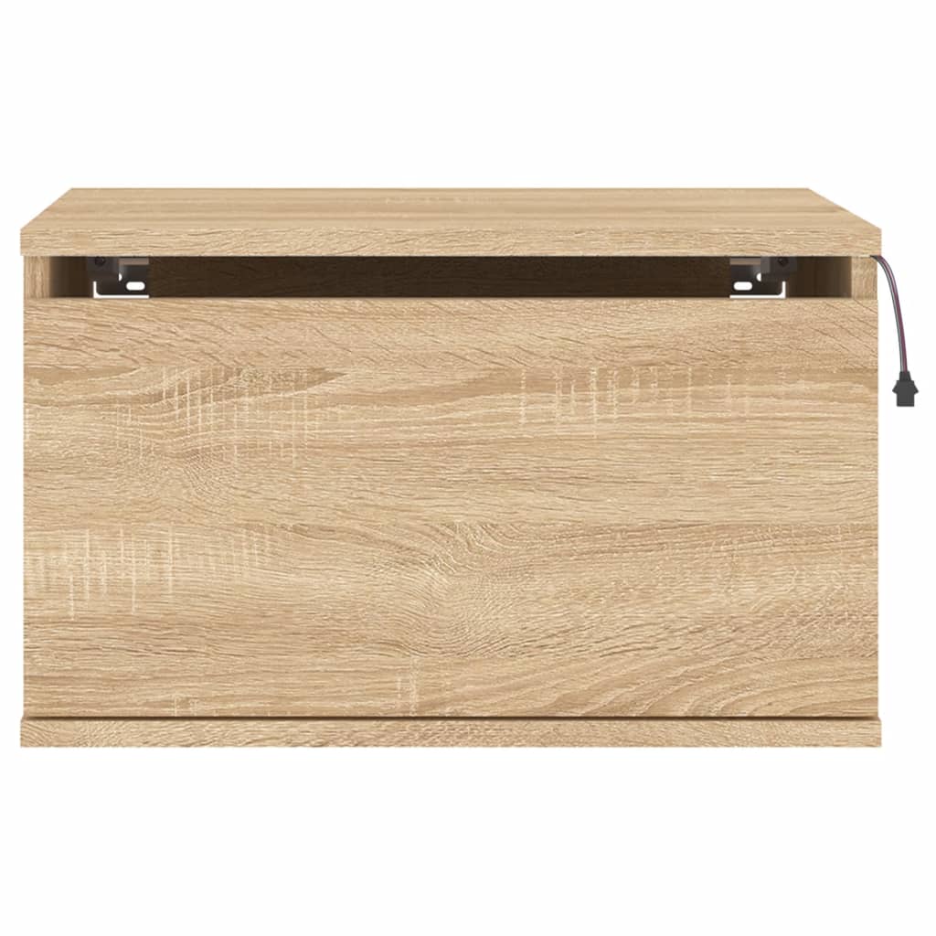 Vegghengte nattbord med LED-lys 2 stk sonoma eik