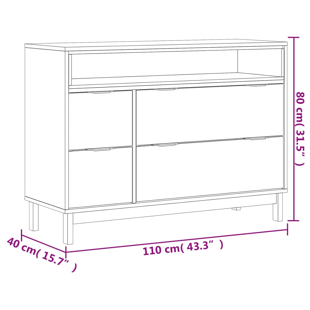Kommode FLAM 110x40x80 cm heltre furu