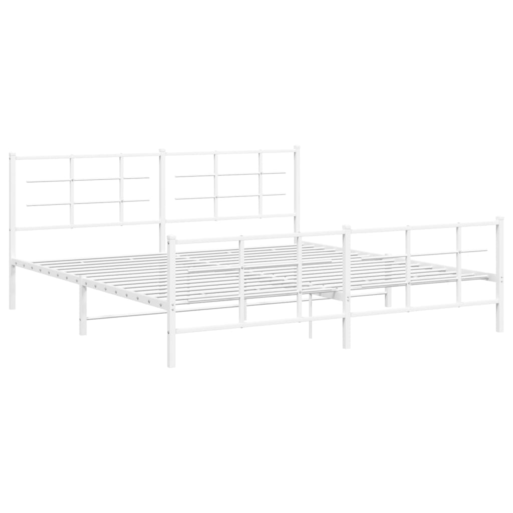 Sengeramme i metall med hode- og fotgavl hvit 193x203 cm