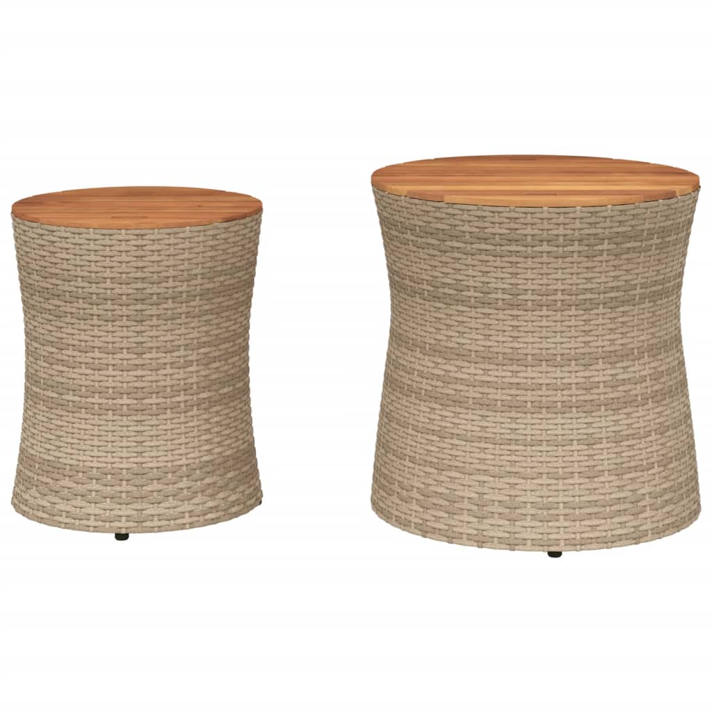 Utendørs sidebord med treplate 2 stk beige polyrotting
