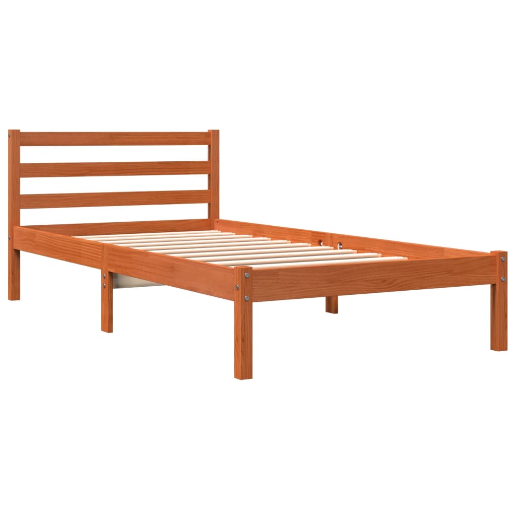 Sengeramme uten madrass voksbrun 75x190 cm heltre furu