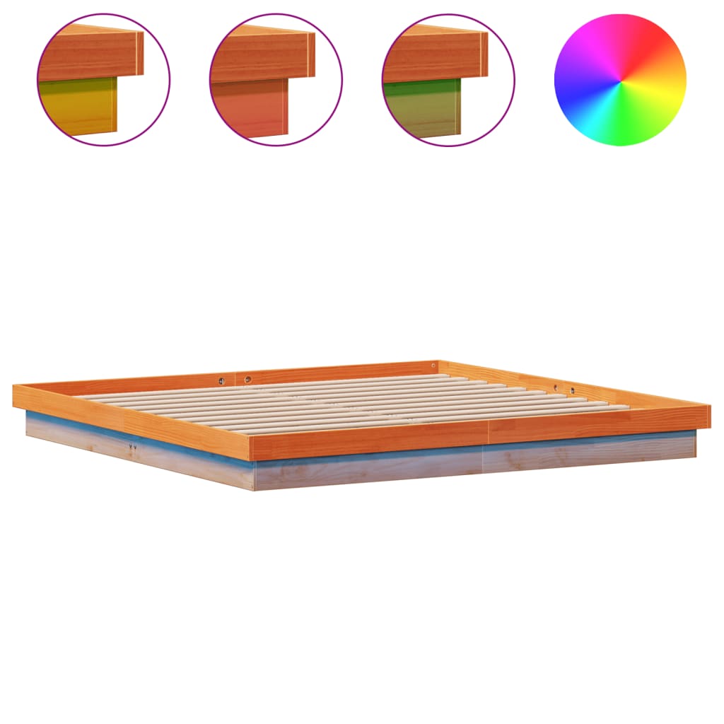 LED-sengeramme voksbrun 200x200 cm heltre furu