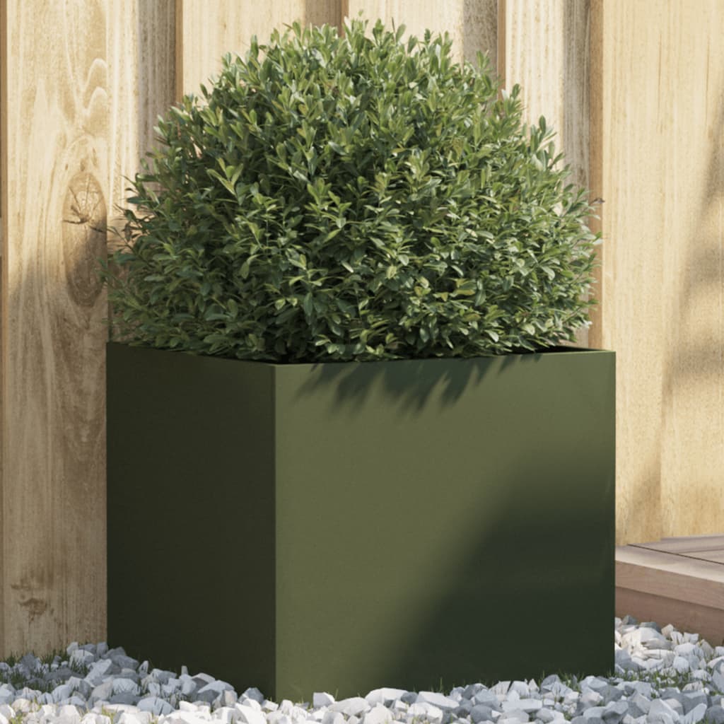Plantekasse olivengrønn 42x40x39 cm stål