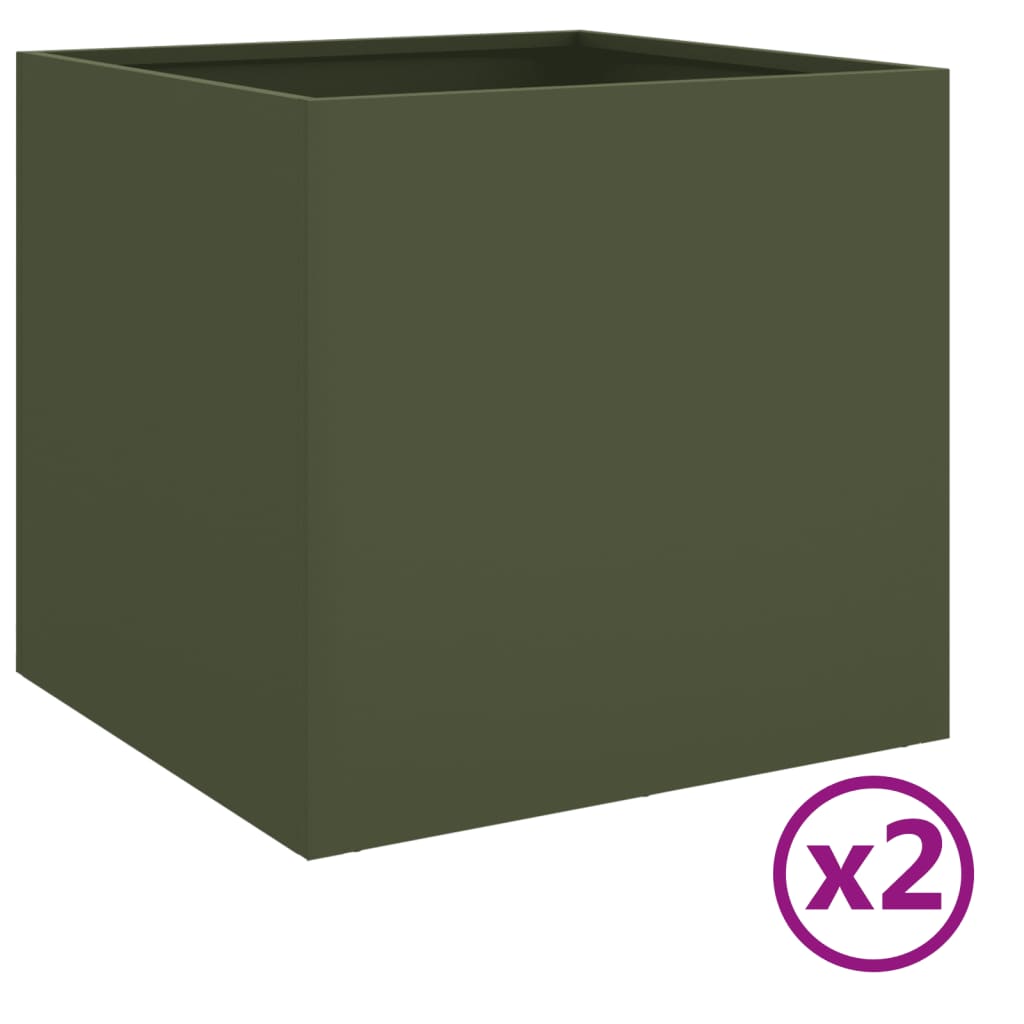 Plantekasser 2 stk olivengrønn 42x40x39 cm stål