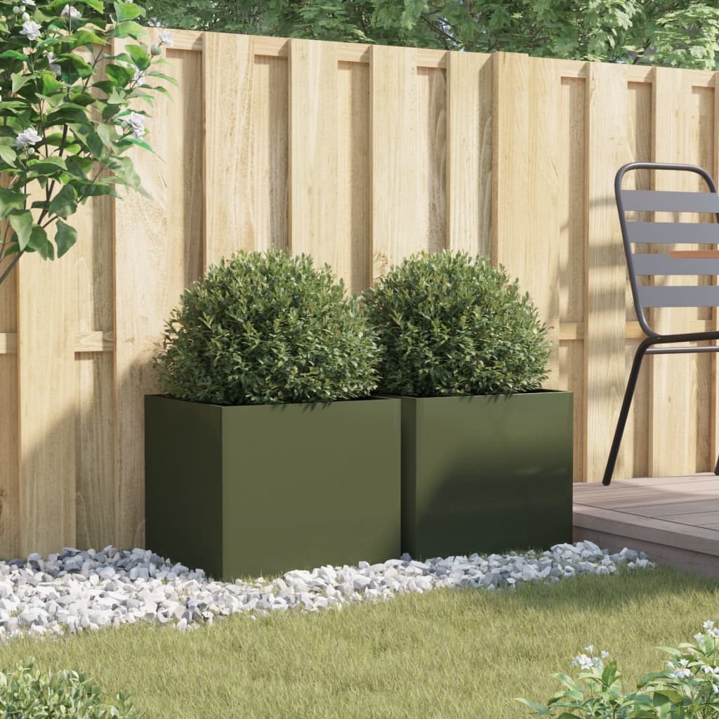 Plantekasser 2 stk olivengrønn 42x40x39 cm stål