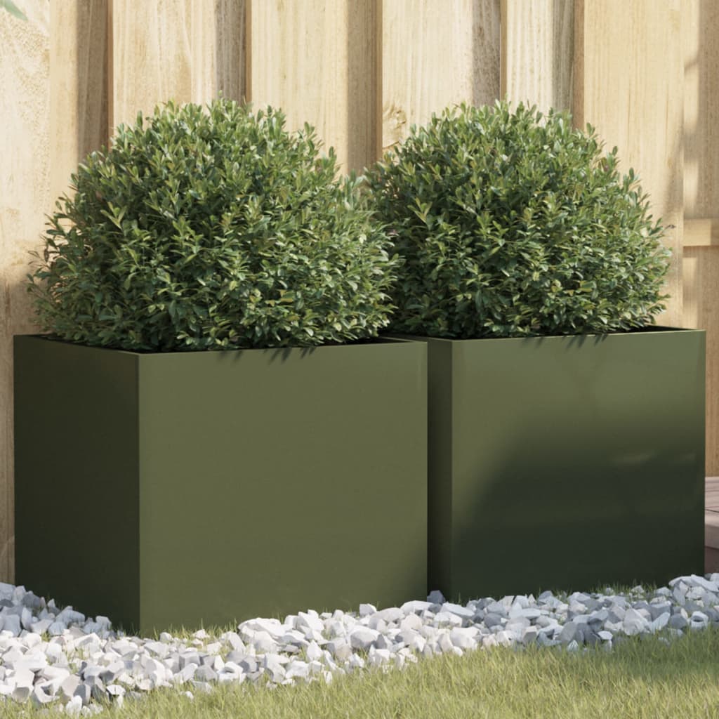 Plantekasser 2 stk olivengrønn 42x40x39 cm stål