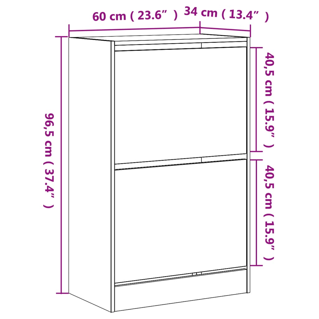 Skoskap grå sonoma 60x34x96,5 cm konstruert tre