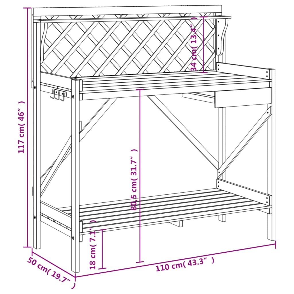 Pottebenk med espalier heltre gran