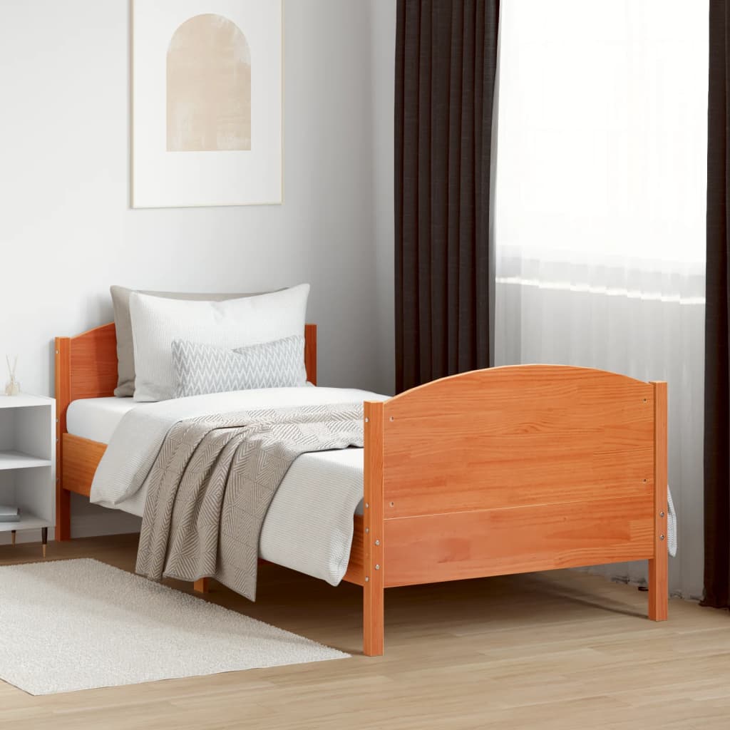 Sengeramme uten madrass voksbrun 75x190 cm heltre furu