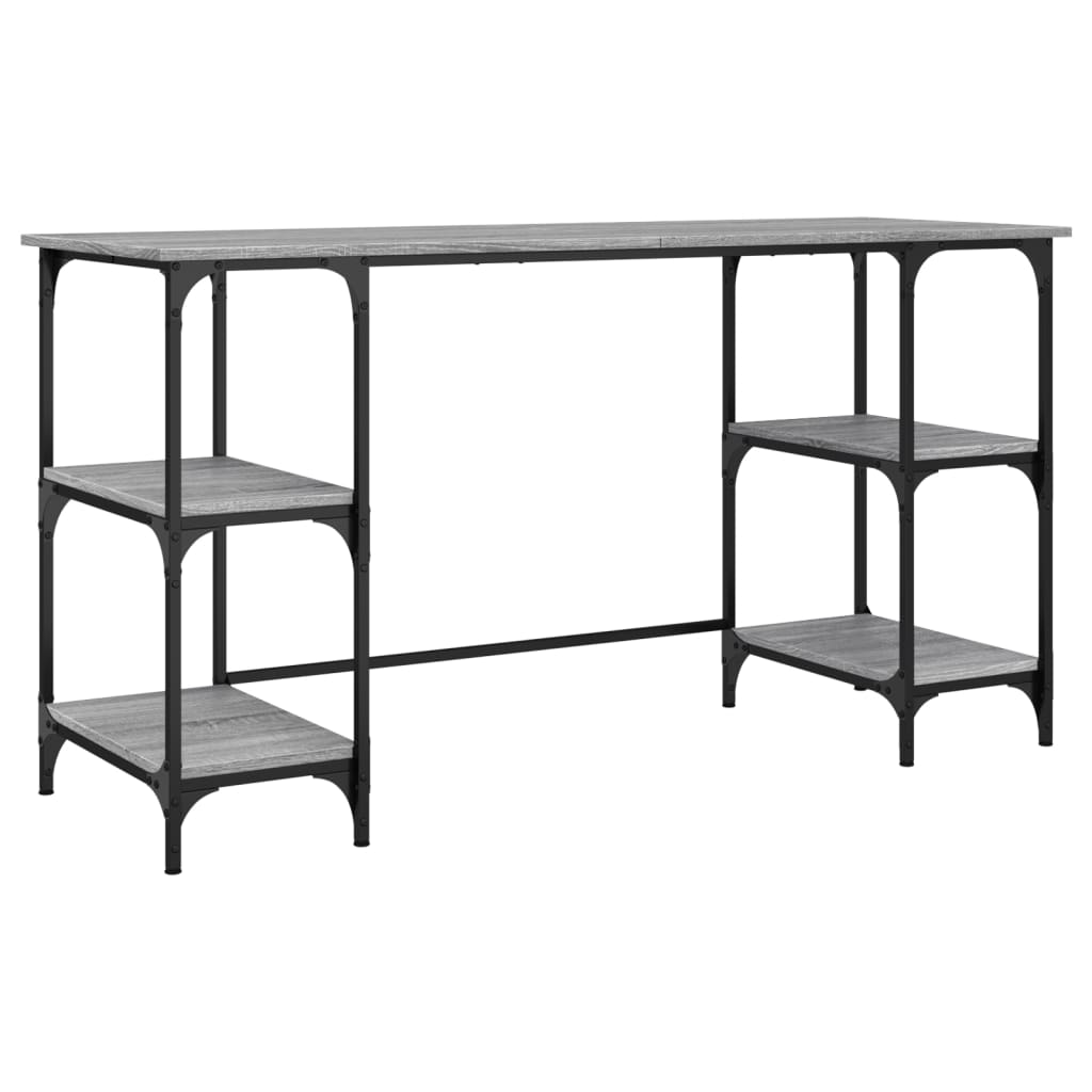 Skrivebord grå sonoma 140x50x75 cm metall og konstruert tre