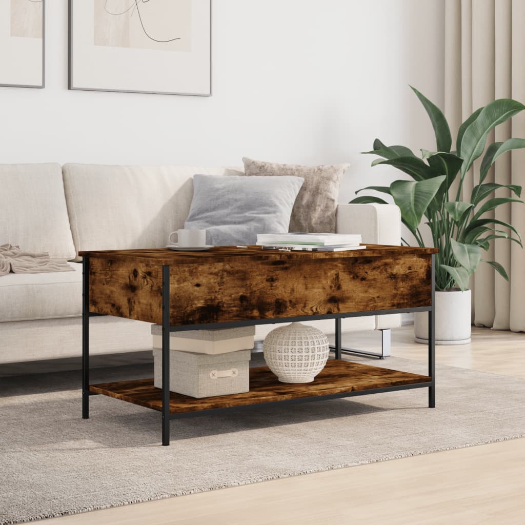 Salongbord røkt eik 100x55x50 cm konstruert tre og metall