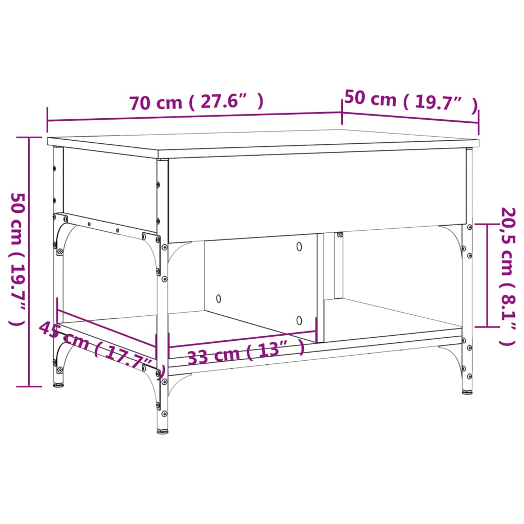 Salongbord svart 70x50x50 cm konstruert tre og metall