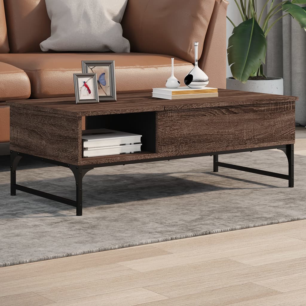 Salongbord brun eik 100x50x35 cm konstruert tre og metall