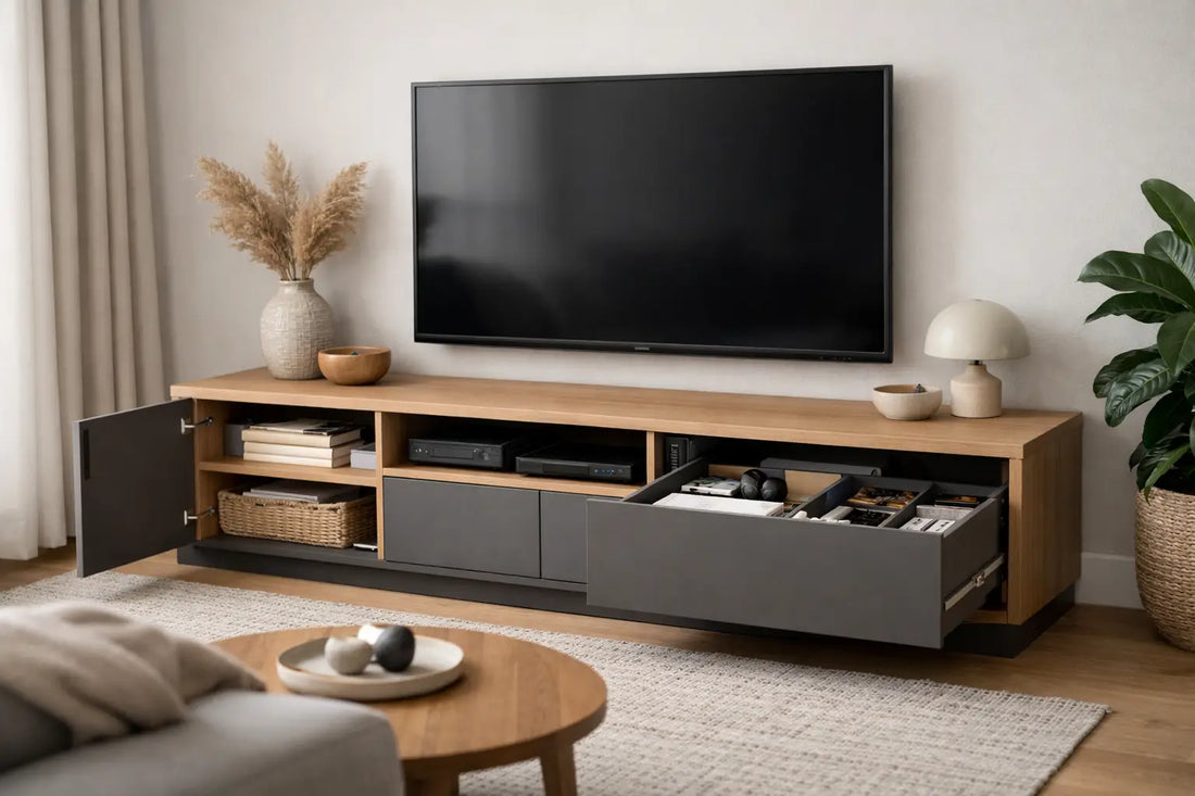 TV benk med oppbevaring som gir mer plass