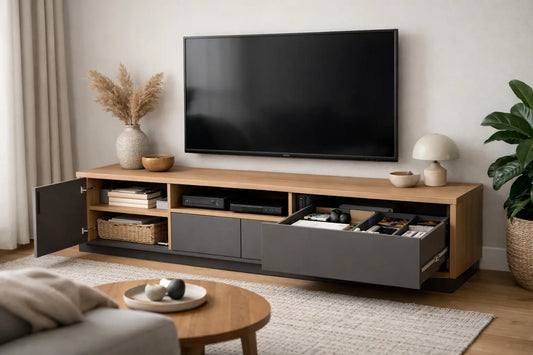TV benk med oppbevaring som gir mer plass