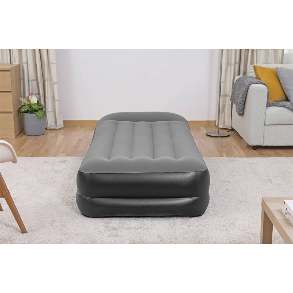 Oppblåsbar flokket luftseng med innebygd luftpumpe 191x97x46cm