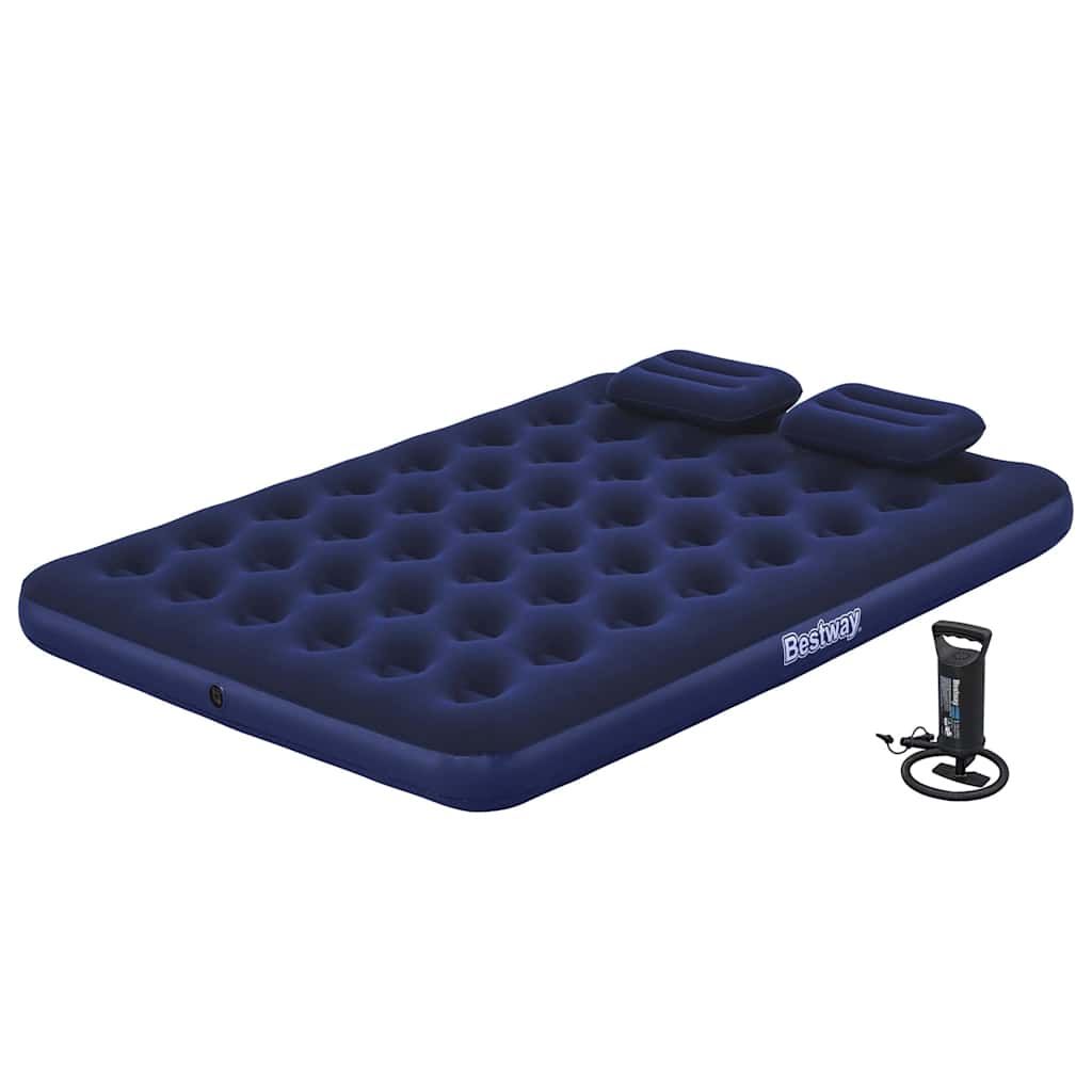 Oppblåsbar flokket luftseng pute luftpumpe 203x152x22cm 67374