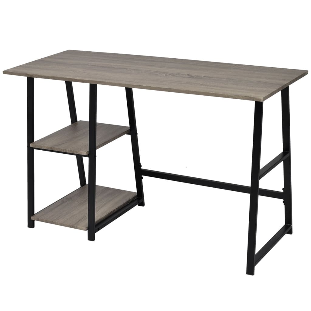 Skrivebord med 2 hyller grå og eik